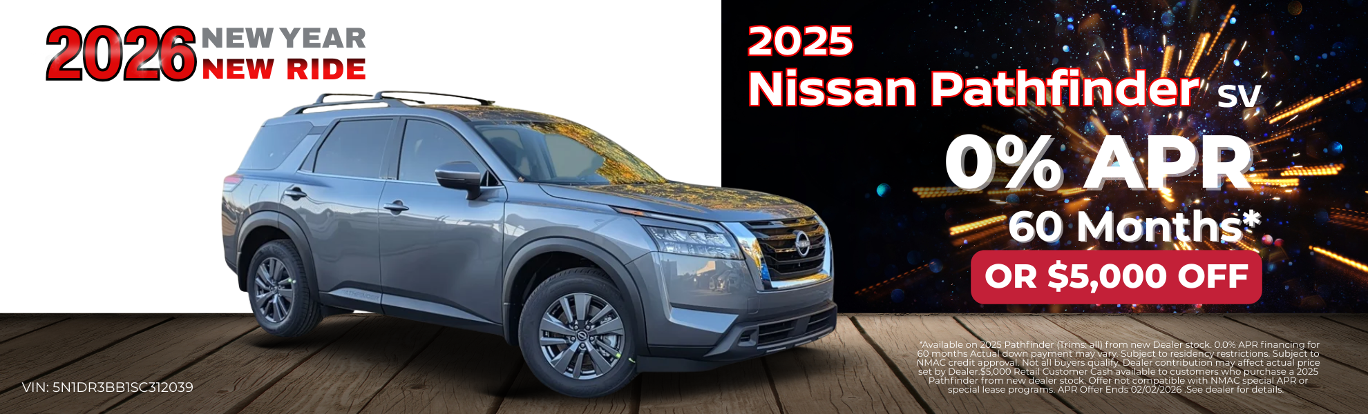 2025 Nissan Pathfinder SV 0% APR 60mo or $5,000 off